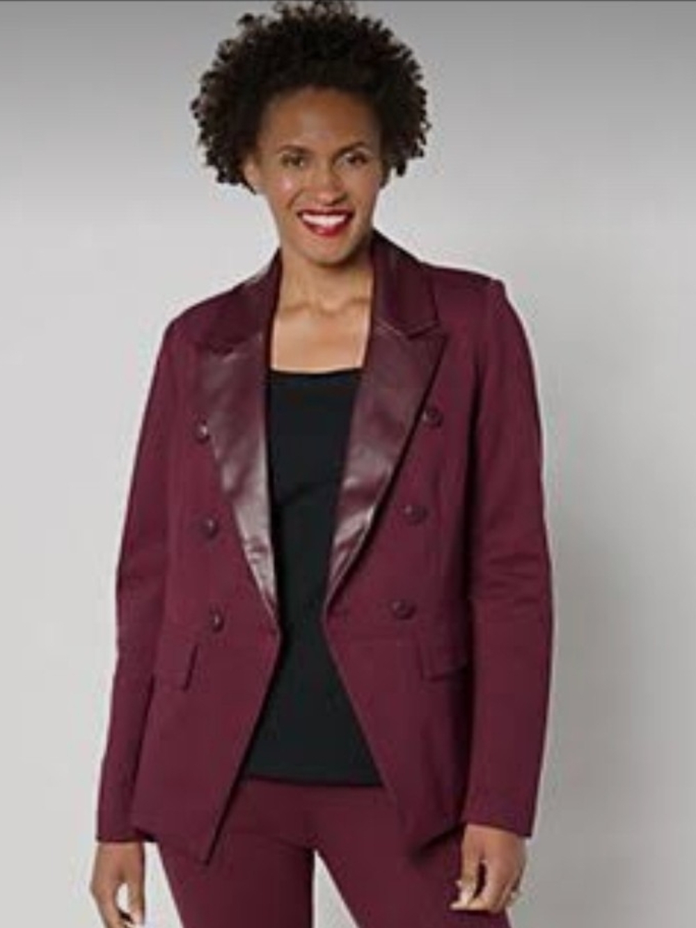 Belle by Kim Gravel Double Breasted Blazer-Plum